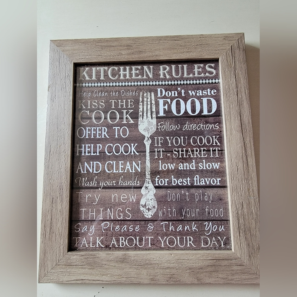 Faux Wood Framed Kitchen Rules Home Decor